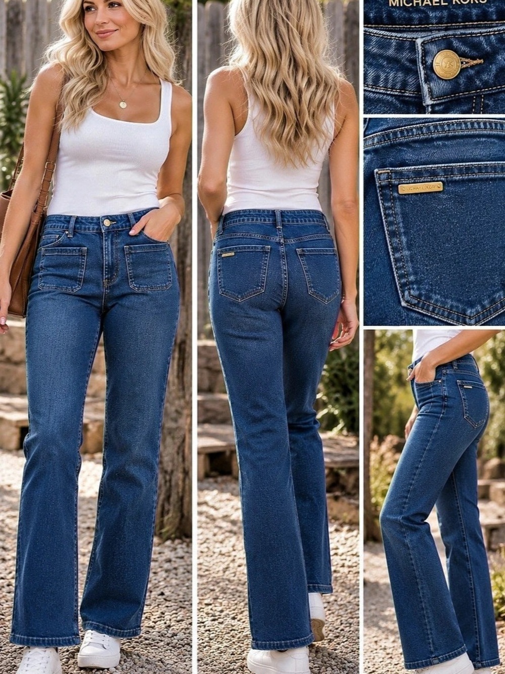 Michael Kors Violette Mid-Rise Flared Jeans Blue Waist 10